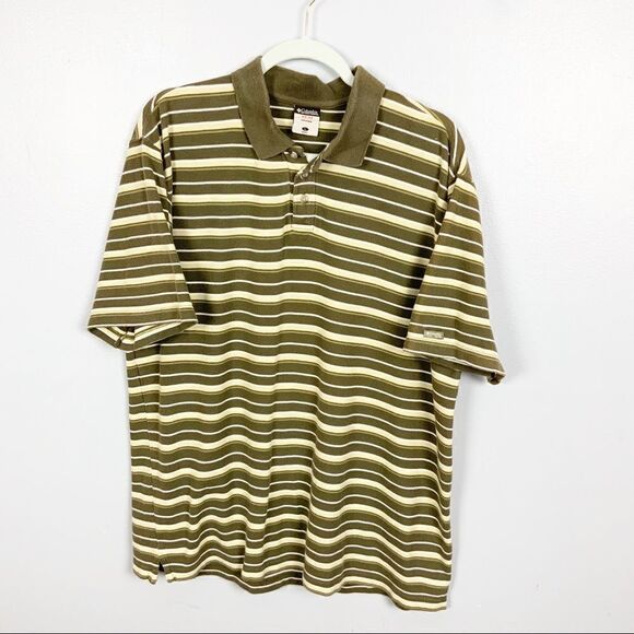 Columbia Striped Polo Shirt Yellow Green Large - Picture 1 of 4